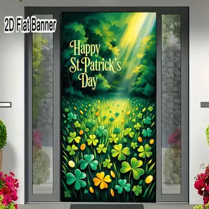 2D flat banner, 1pcHappy St. Patrick’s Day Backdrop, Green Four-Leaf Clover & Gold Coins Party Decor, Festive Irish Celebration Background for Video Shoots & Eventsgalentines party decor, valentine day decor, decorations for valentines day