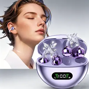 ANKRIYUL  Ear Clip Butterfly Decoration Headphones, Wireless Bluetooth Headphones, LED Digital Display Headphones Suitable for Outdoor Sports, Hiking, Camping, Sports Headphones