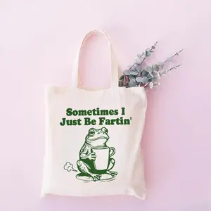 "Sometimes I Just Be Fartin'" Funny Frog Canvas Tote Bag, Retro Patterns, Humorous Slogan Canvas Bag, Humorous Casual Tote, Fashion Trends