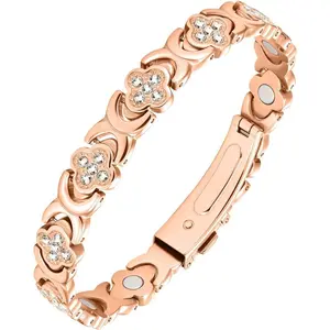 Feraco -Pure Copper Bracelets for Women, Ultra Strength Magnetic Bracelet with 3800 Gauss Magnets & Sparkling Cubic Zirconia, Adjustable Elegant Minimalist Bangle Trendy Jewellery Accessories Fashionable Jewelry