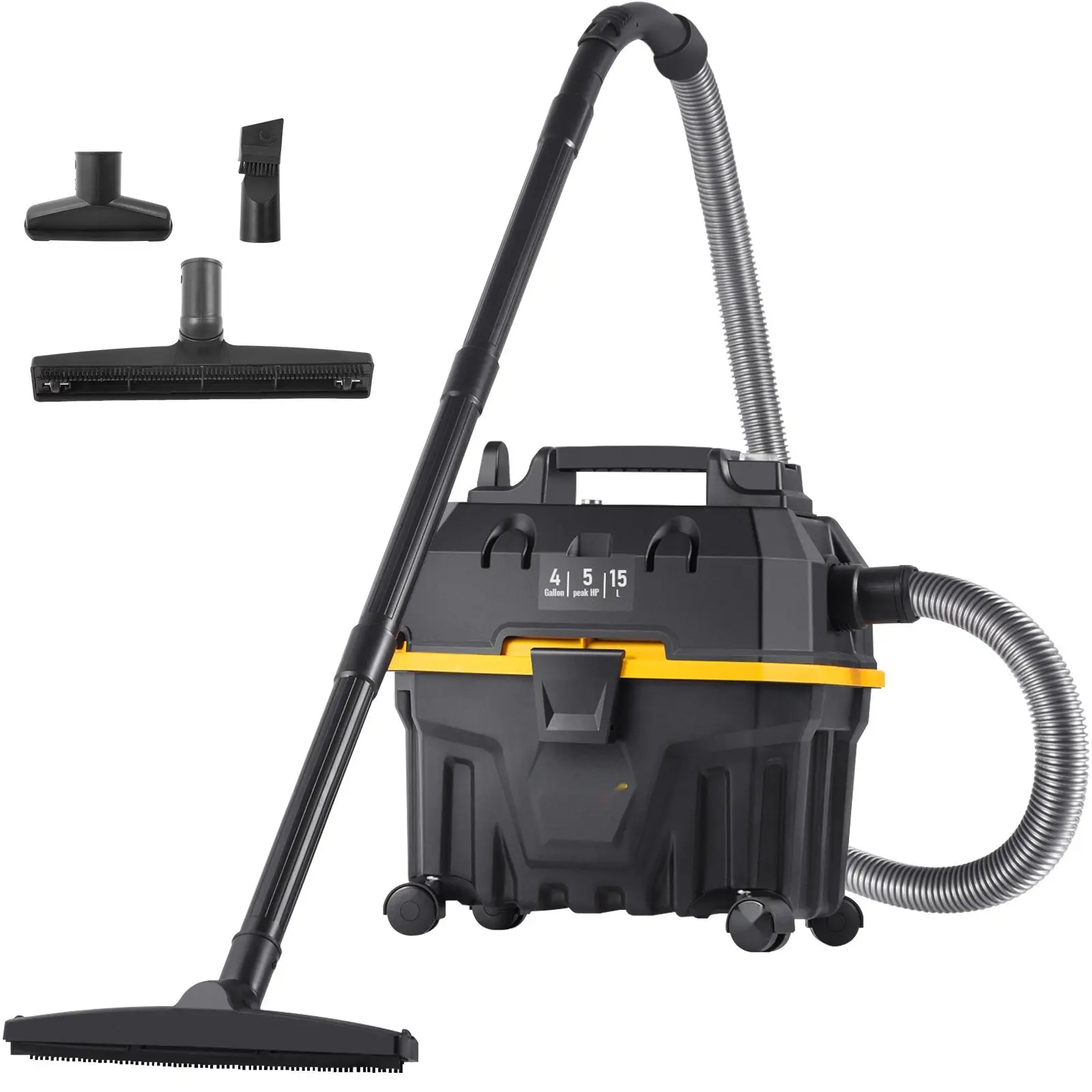 Wet Dry Vacuum Cleaner, 4 Gallon Capacity, 5 Peak HP Shop Vacuum With Blower Function, 3-In-1 Portable Vacuum Attachments For Floors, Upholstery, Gaps, Car Interior, Crevices, ETL Listed, Black