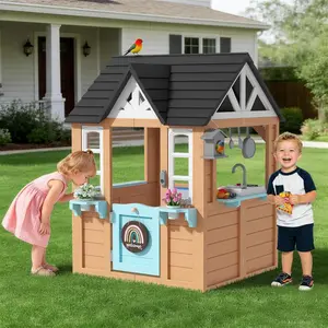 BIERUM Wooden Playhouse for Kids – Outdoor Play Kitchen Included, Perfect for Backyard & Garden Fun