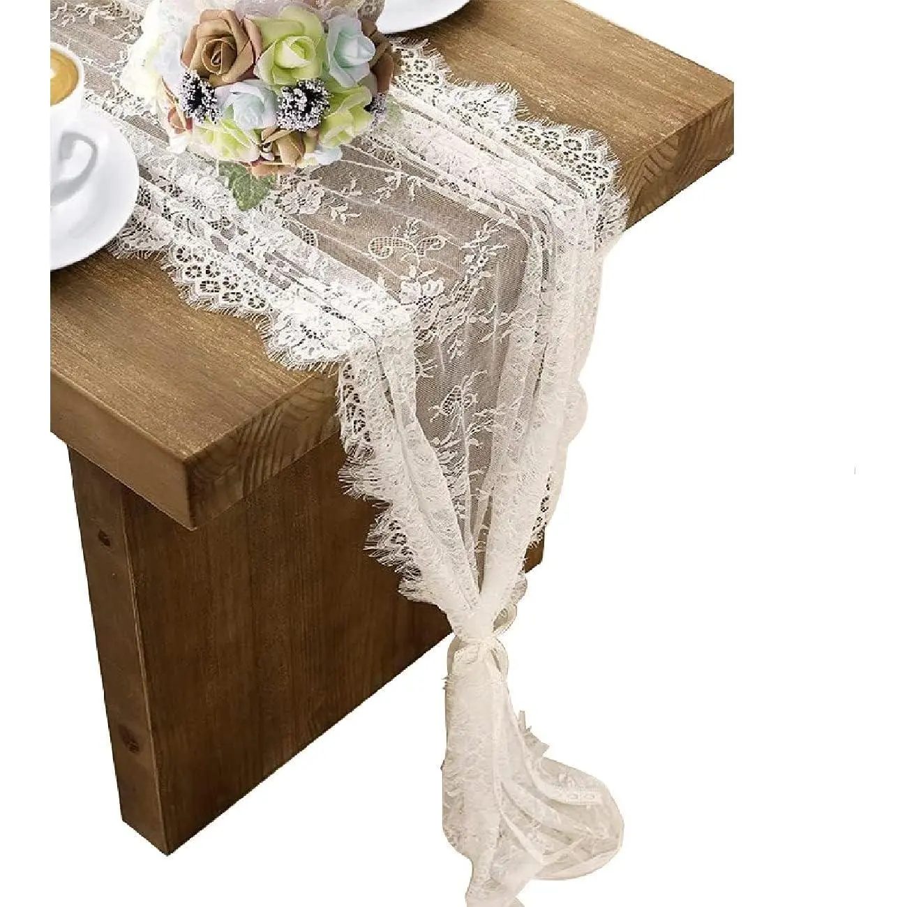 10 count White Lace Table Runner 14 x 120 Inch Embroidered Boho Table Runner for Wedding Party Bridal Shower Decorations  Rustic Table Runners