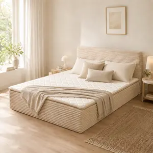 POUUIN 2-in-1 Bed Frame and Mattress in One, No Assembly Corduroy Platform Bed with Removable Headboard outdoorfun