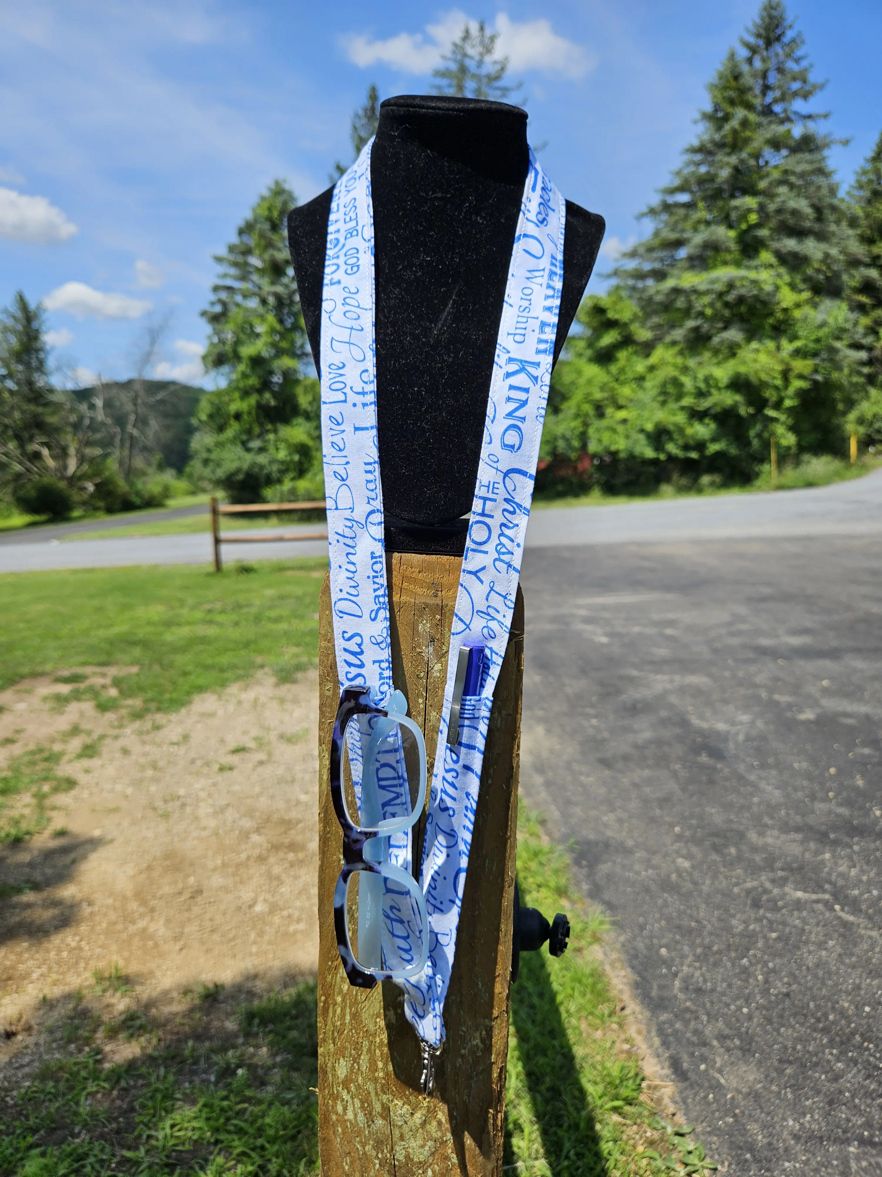 Handmade Safety Lanyard With Pockets | Pen & Glasses Holder | Breakaway Fabric Neck Lanyard | Religious