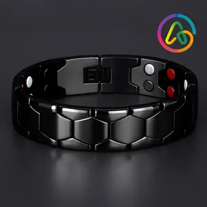 Alaja Men's Black Steel Magnetic Bracelet 4-in-1 Energy Waterproof Colorfast Ideal Gift for Men,Health Benefits Trendy Stack Bangle Elegant Minimalist Bangle