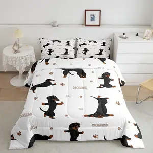 Sausage Dog Luxury Bedding,Dachshund Super Soft Designer Comforter Set,Ultra Soft Puppy Dog Comforter,Kawaii Pet Brown Duvet Set,Quilt Set