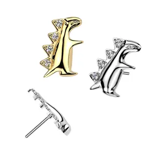 20G/18G/16G Dinosaur Ear Climber • Threadless Flat Back Studs • Push Pin Labret • Flat Back Earring • Tragus Stud • Flat Back Upper Ear Stud • Helix Stud • Ear Cartilage Stud • Threadless • Conch Stud • Implant Grade Titanium • Silver • Gold