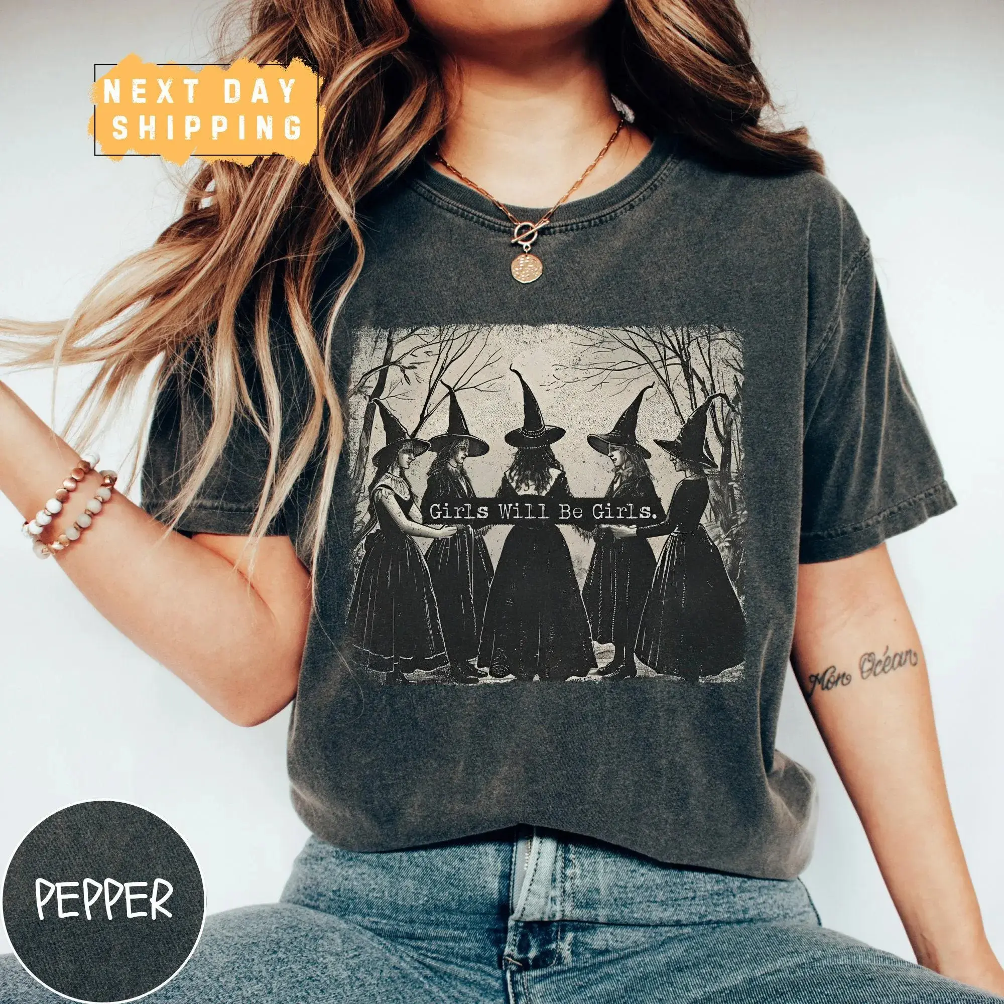 Vintage Girls Will Be Girls Witch Shirt, Funny Witch Vintage Shirt, Vintage Halloween Women Shirt, Witchy Vibes Shirt