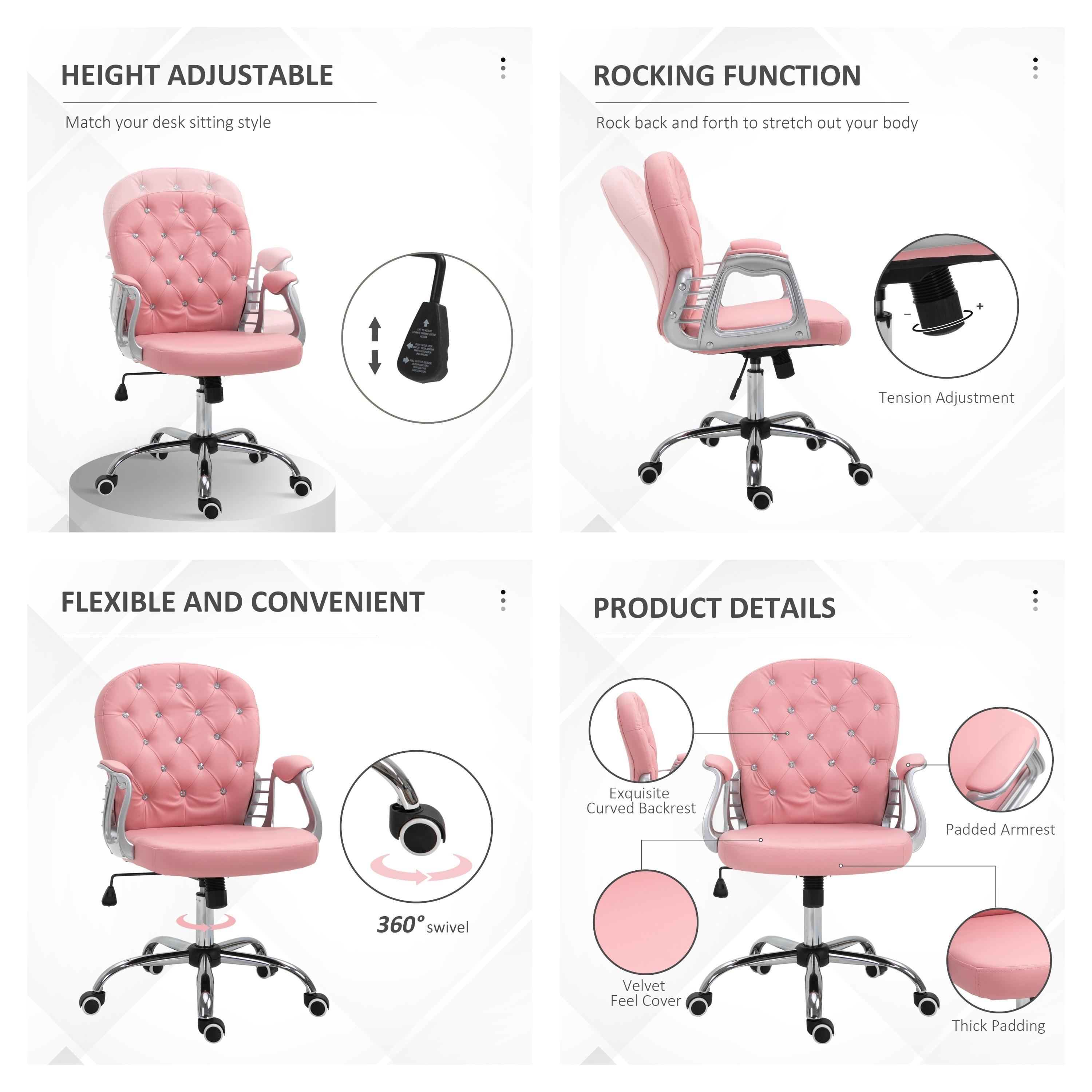 Vinsetto Vanity  Mid Back Office Chair Swivel Tufted Backrest Task Chair with Padded Armrests, Adjustable Height, Rolling Wheels