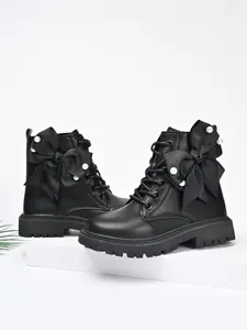 Girls' Boots, Bow Pearl Princess Boots, Baby Spring & Fall Short Boots, Casual Above Ankle Boots, Lace Up Boots