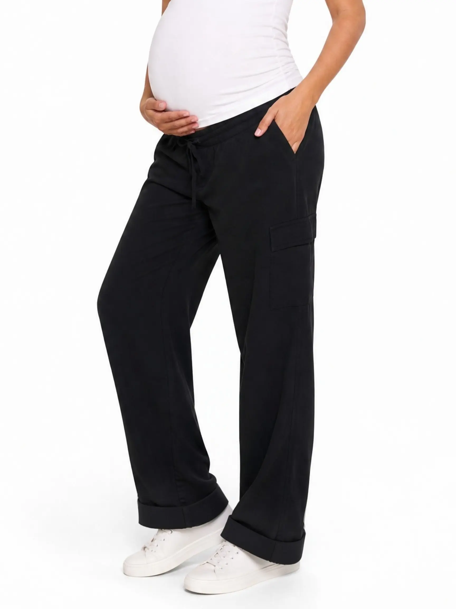 Motherhood Maternity Women's Under the Belly Utility Cargo Relaxed Fit Maternity Wear Pant - Pregnancy Pant