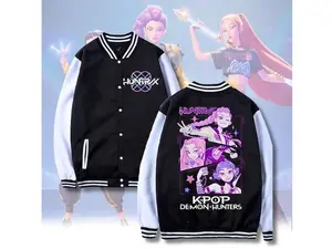 Demon Hunter Anime Varsity Jacket Kpop Style Streetwear, Harajuku Inspired Outerwear, Trendy Fashion Gift
