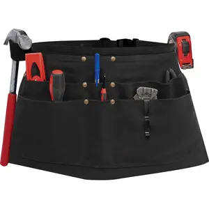Black Canvas Waist Work Apron Garden Woodwork Waist Tool Belt with Six Pouches