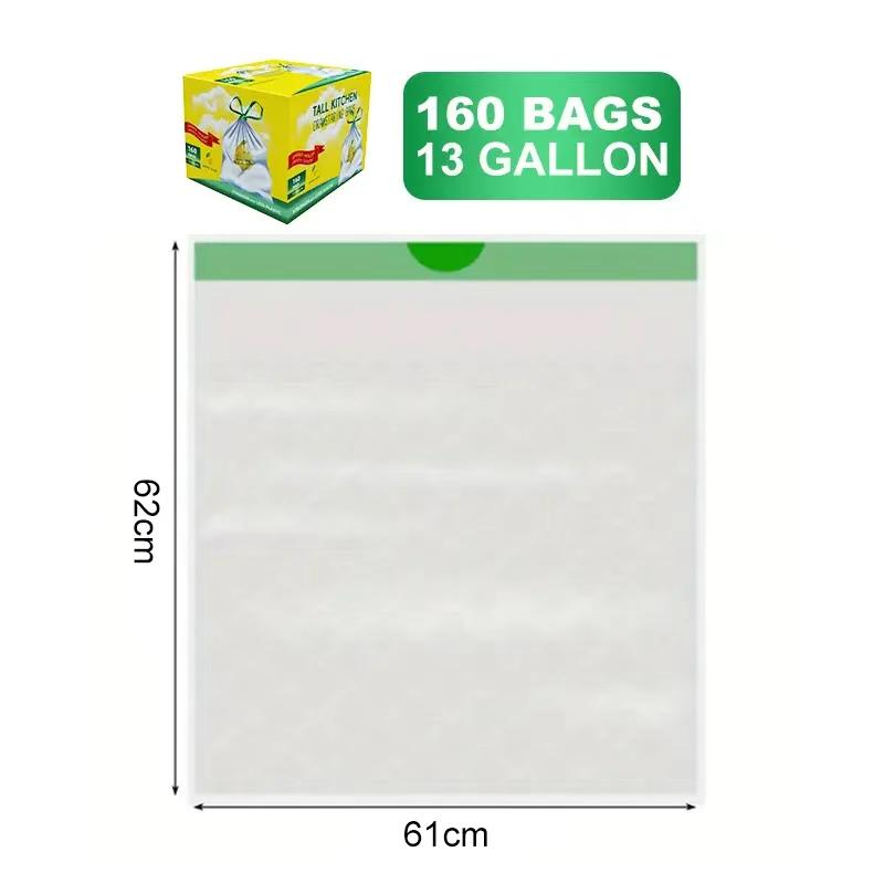 160-Count 13gal Boxed Pull-Out Trash Bags, Leak-Proof Puncture-Resistant with Convenient-to-Take Drawstrings for Kitchen Use