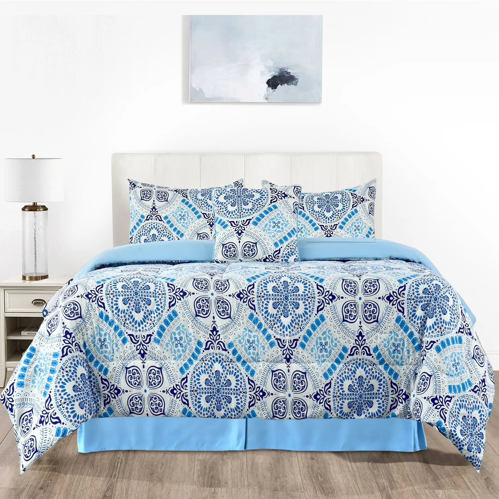 Lux Decor Collection Microfiber Reversible King Comforter Set, 5-Piece Duvet Insert Set (Aztec Sky)
