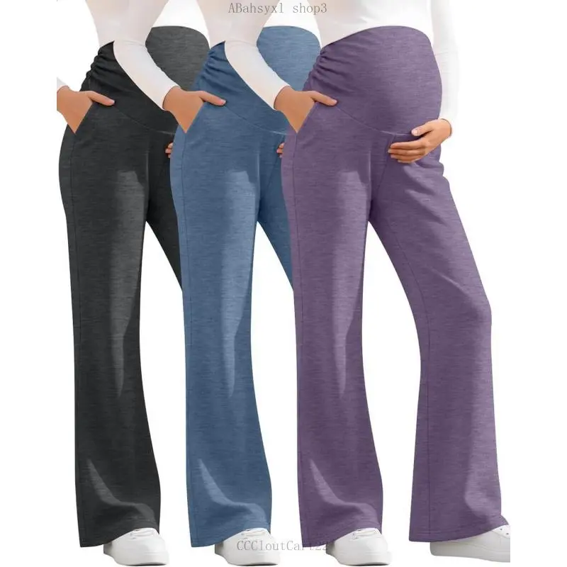 3 Pack Women's Maternity Pants Over The Belly Pregnancy Pants Comfy Bootcut Pregnant Sweatpants with PocketsCCCloutCart22ABahsyxl shop3