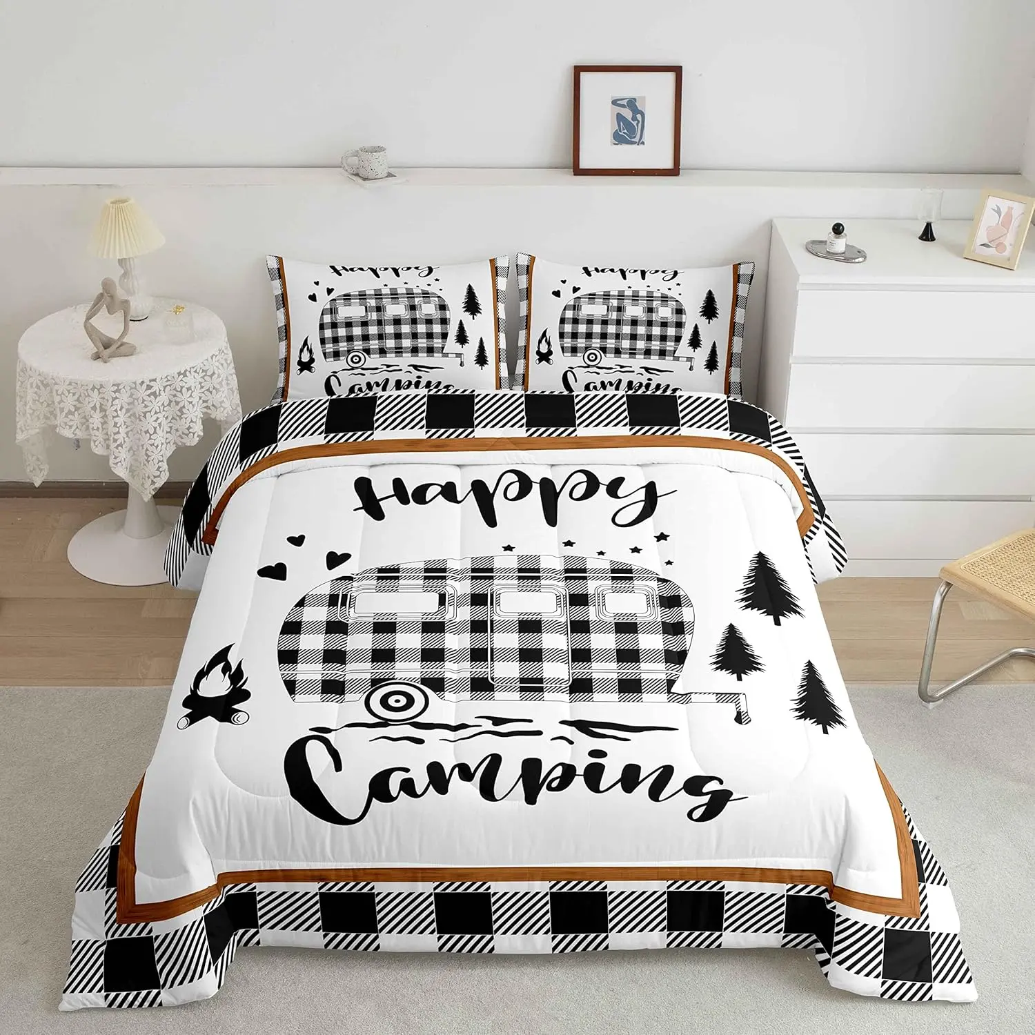 Feelyou Camper Comforter Set - All-Season Luxury Microfiber Bedding Set, Rustic Farmhouse Geometric Decorative Quilt for Camping Car Bedroom Home Decor, Decorative Bedding Set