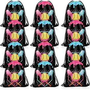 Xihaian 12 Pcs Ice Cream Drip Softball Drawstring Bags 13.4"x10.6" Sport Party Favor Bag Softball Goodie Candy Treat Sackpack Gifts Bag for Teams Birthday Theme Party Supplies
