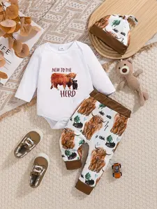 New Arrivals Newborn Boys and Girls Bodysuits Onesies, Highland Cattle Jogging Pants Hats, Cute Fall and Winter Clothing, Baby Clothing