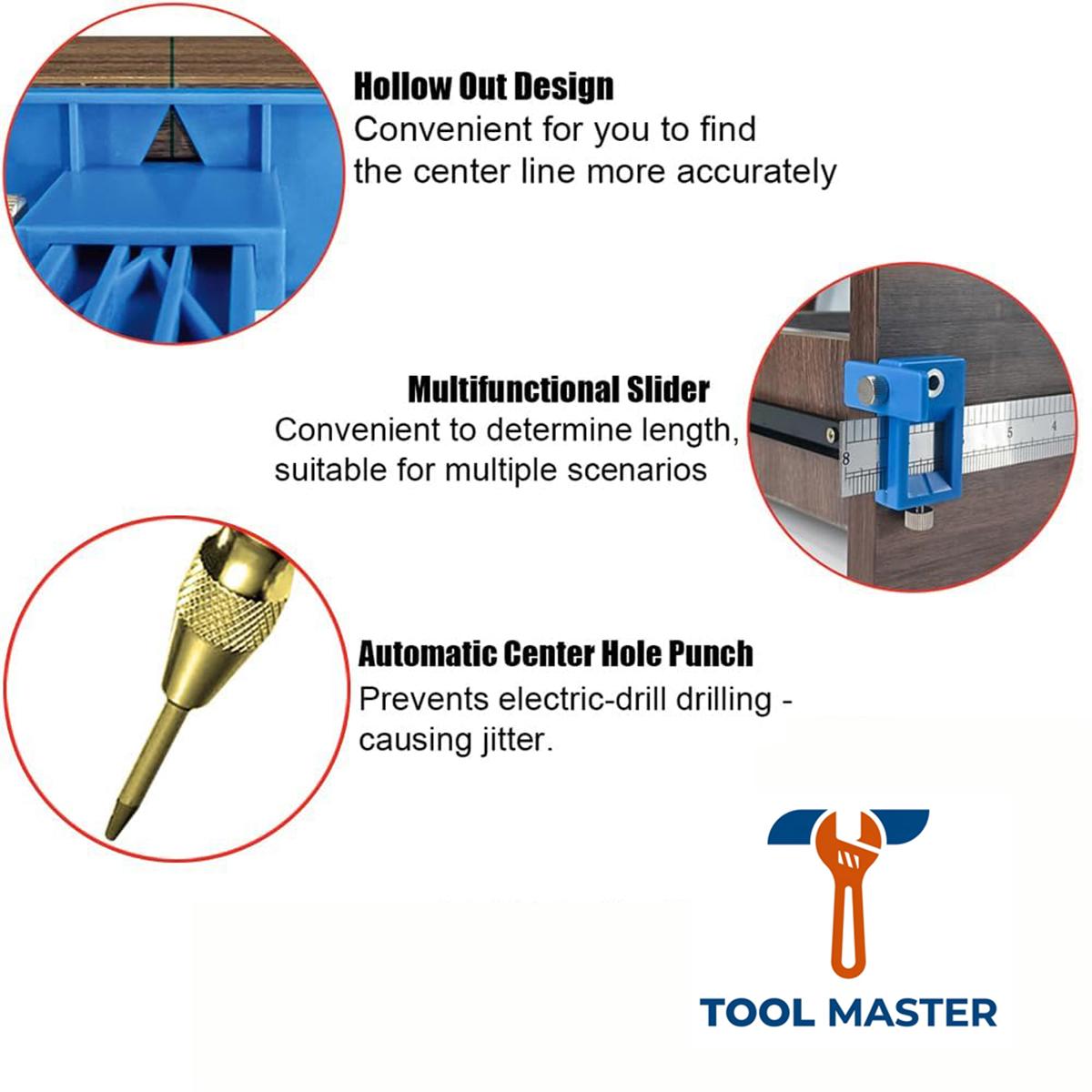 Cabinet Hardware Jig, Precision Adjustable Cabinet Handle Jig with Automatic Center Punch & Drill Bits, Drilling Guide Template for Knobs & Pulls on Kitchen Cabinet Doors and Drawers