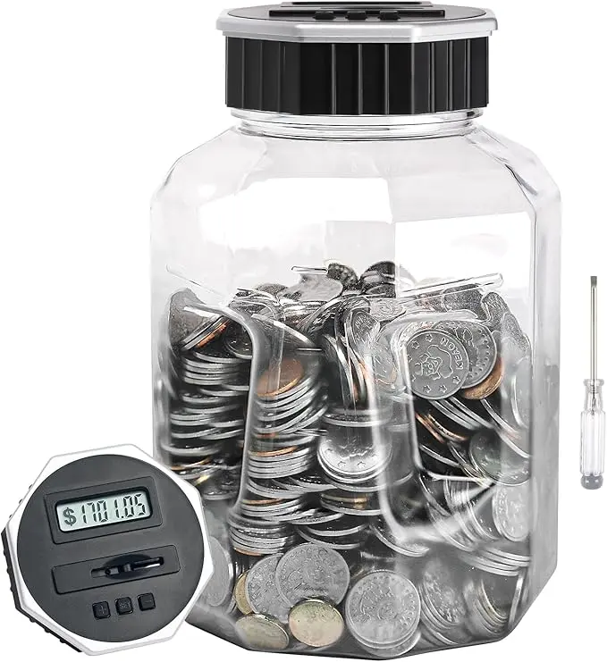 Extra Large Piggy Bank for Adults and Kids, Digital Coin Counting Jar with LCD Counter, 2.4L Capacity, Extra Large Coin Counting Jar, Displays Total Amount money saving box