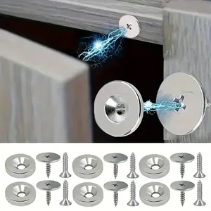 12 Piece Cabinet Door Magnetic Latch Round Metal Hidden Closure Magnetic Door Lock with Screws Furniture Hardware Accessories Door Security Lock