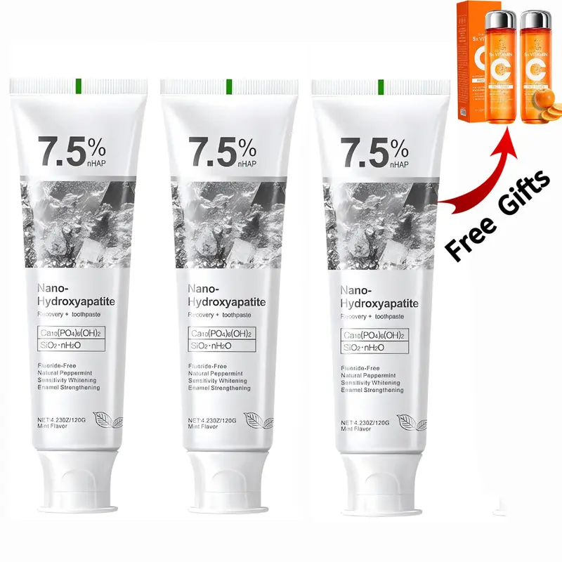 DEFGR 7.5% Hydroxyapatite Remineralizing Toothpaste (3 Count) - Fresh Mint Nonfluoride Enamel Protect Formula, Gentle Cleaner for Teeth Sensitivity, Enamel Boost, Fresh Breath Support, Oral Health Care