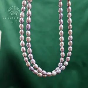 NC56-Violet Starlight Natural Freshwater Pearls Rice Shape Purple Color Single Full Strand Pearl Necklace with Good Luster Simple Design 4mm-5mm Genuine Pearls Necklace