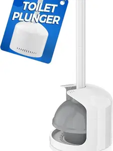 Toilet Plunger with Holder, 5.3-Inch Toilet Drain, Heavy Duty, White, Plungers for Bathroom Plumbing Tool