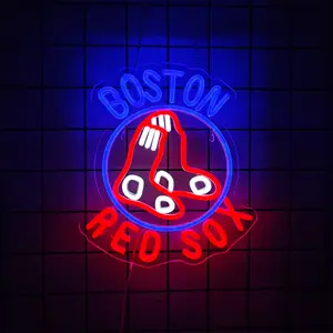 Baseball Neon Sign for Wall Decor Boston Baseball Team Logo Neon Light Sports LED Light Sign for Boys Room,Club,Man Cave,Bar,Party,Birthday Christmas Gifts for Men,Boys,Teens