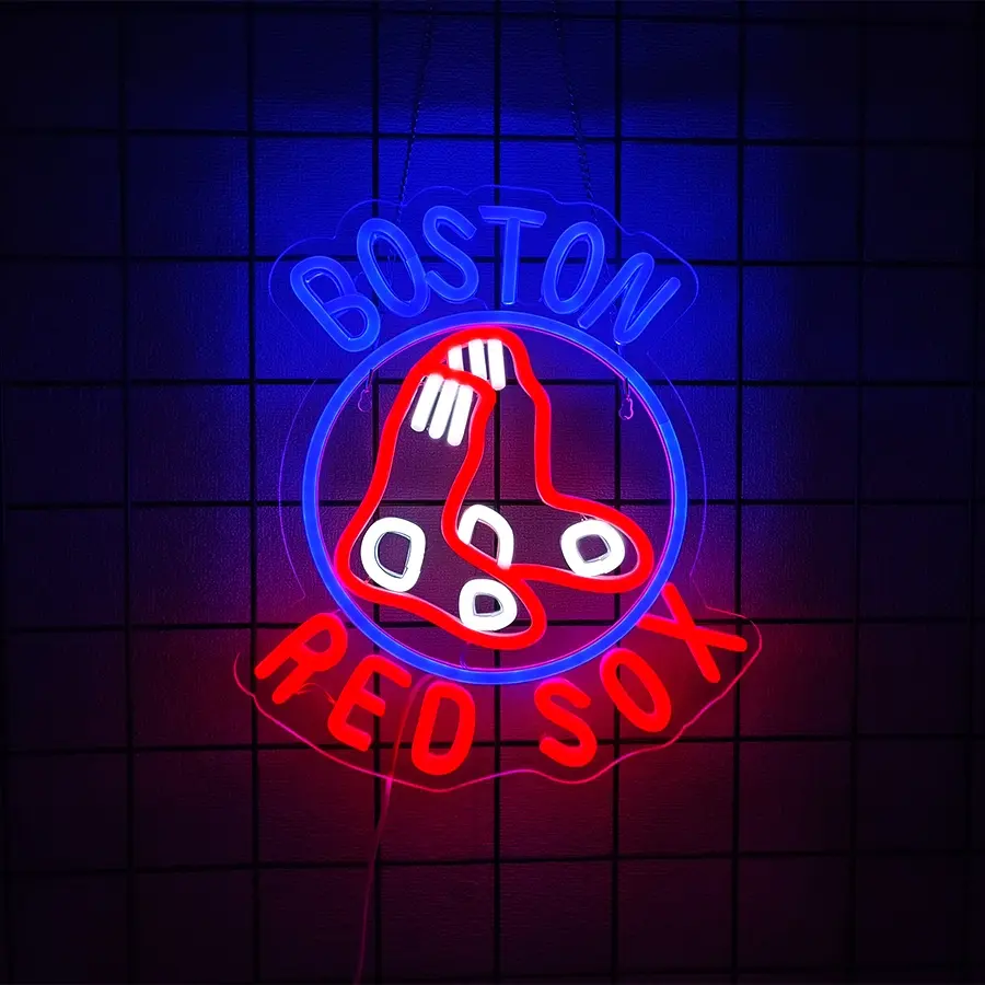 Baseball Neon Sign for Wall Decor Boston Baseball Team Logo Neon Light Sports LED Light Sign for Boys Room,Club,Man Cave,Bar,Party,Birthday Christmas Gifts for Men,Boys,Teens
