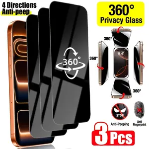 3pcs 4 Way 360 Degree Privacy Screen Protector Compatible with iPhone 17 Pro Max [6.9 Inch], 17 Pro/17 Air/16 ProMax/16e/15 Pro Max/14 Plus/13 Pro Max/12 Pro/11 Pro Max/XS Max, Full Coverage Anti Scratch Anti Spy Tempered Glass Film