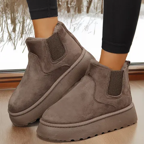Women's Boots Stylish Comfortable Faux Leather Suede Flat Slip-On Snow Boots for Warmth and Fashion - Short Slipper House Design Shoes for Indoor and Outdoor Springfresh