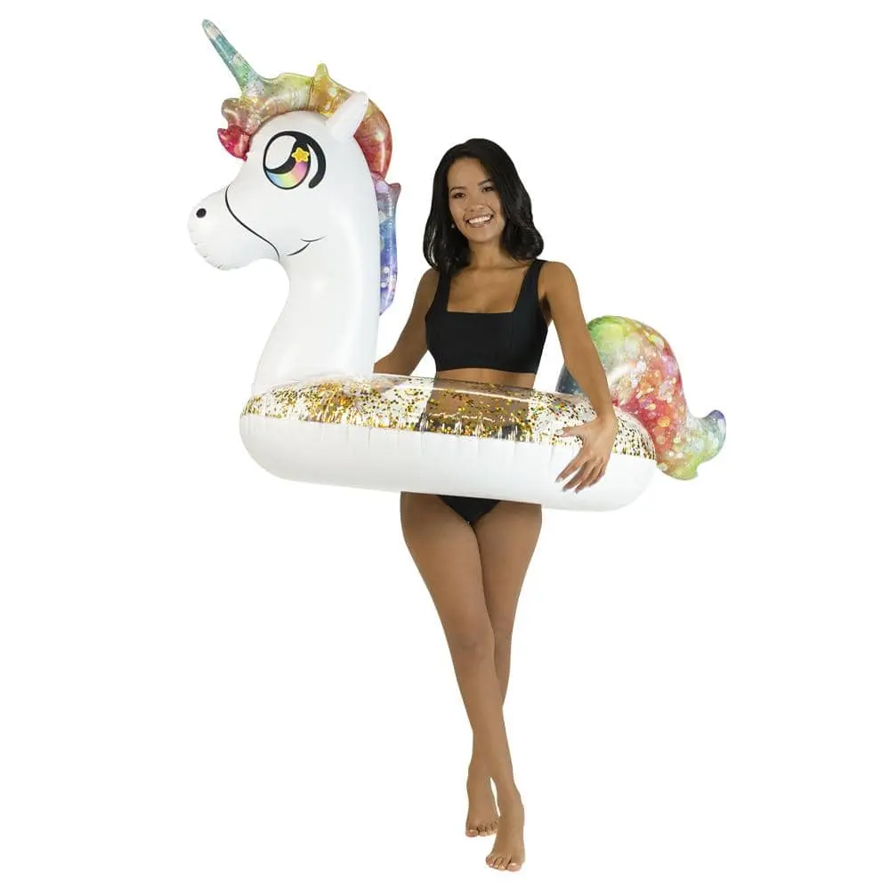 Inflatable Rainbow Unicorn Pool Tube Rainbow Glitter 42 Inch