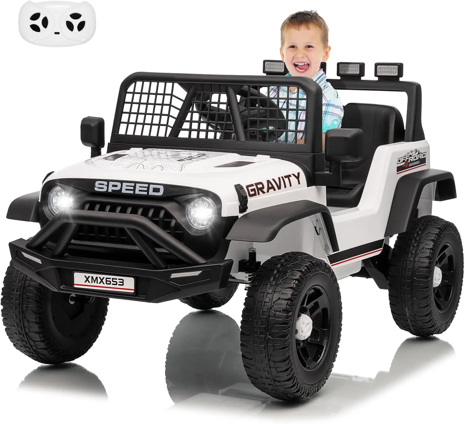 GAOMON 12V Ride on Car for 3+, Kids Electric Vehicles with Remote Control Riding Toy Extra Wide Seat and Legroom for Toddlers with Safety Belt, 3 Speeds, LED Light, Music, USB for Children 3-6 Years,White