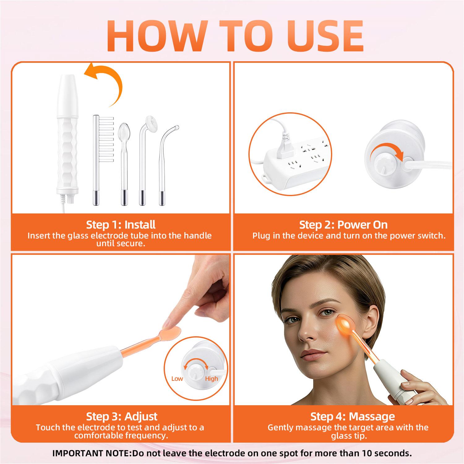 Cotsoco 4-in-1 High Frequency Electrode Wand, Professional Skincare Tools for Women, Comfort Face Bar Electric Massager, Skin Care Gift