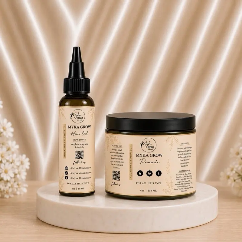 MYKA BOSSY COLLECTION Hydrating Hair Care Set, 2-Piece Moisturizer Bundle with 4 oz Pomade & 2 oz Hair Treatment, Hair Oil Set