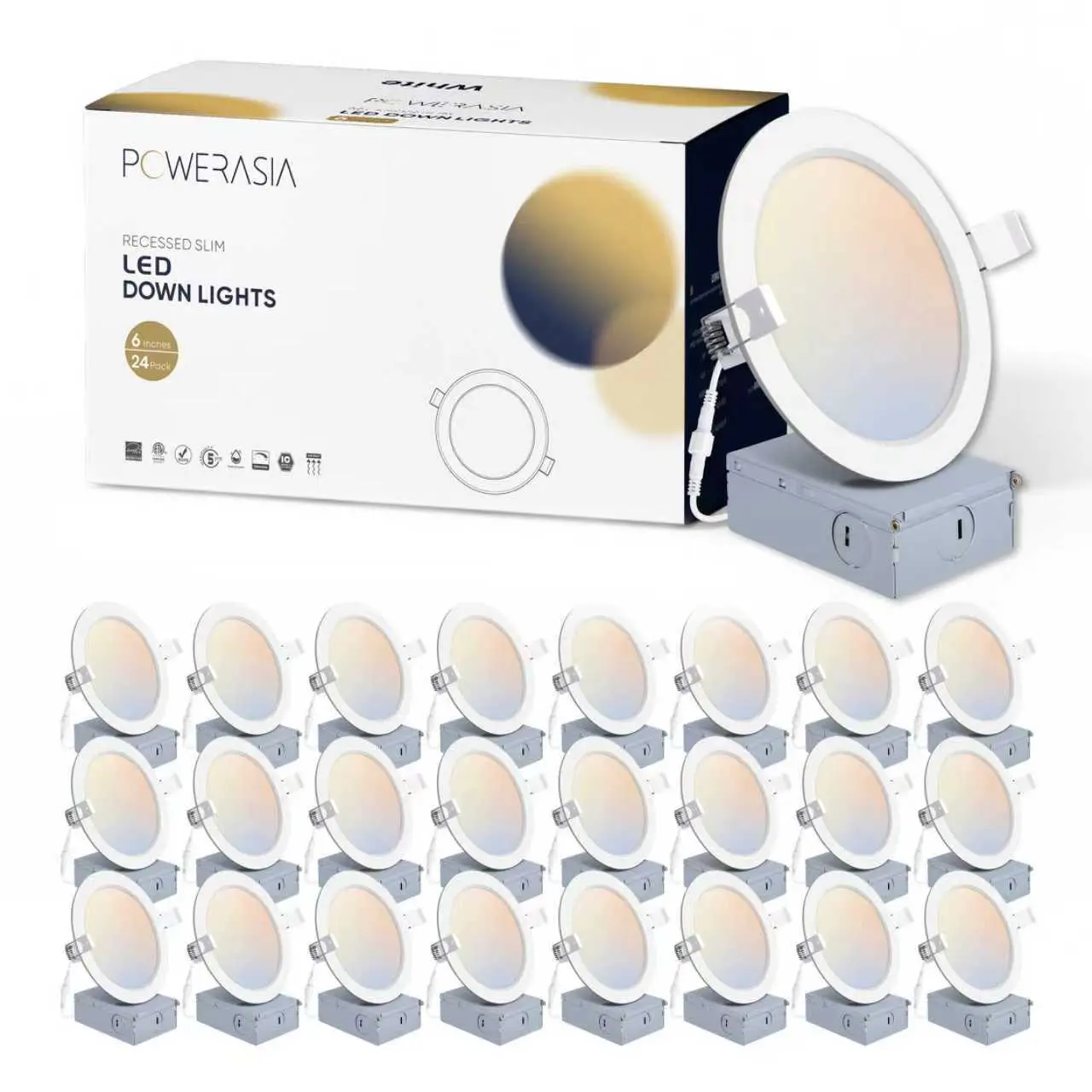 12/24-Pack 4/6-Inch Ultra-Thin LED Recessed  Downlight with Junction Box, 5CCT Dimmable 2700K/3000K/4000K/5000K/6000K, 15W 1200lm Can Killer, ETL and Energy Star Certified holiday gift home decor ceiling light