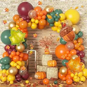 189 Pcs Fall Balloons Garland Arch Kit, Fall Party Decorations Orange Yellow Burgundy Green Balloon Maple Leaves for Birthday Thanksgiving Friendsgiving Little Pumpkin Baby Shower Party Supplies