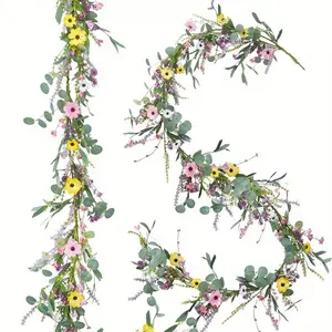 6.5ft Wildflower Daisy Ring Lavender Fake Flower Vine Outdoor Fake Flowers Wedding Arch Door Porch Stair Summer Spring Decoration Fake Flower Garland