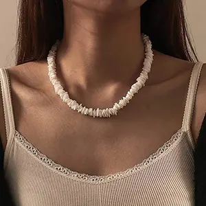 White Irregular Shell Necklace for Women Hawaiian Beach Surfer Puka Necklace Bohemian Beaded Jewelry