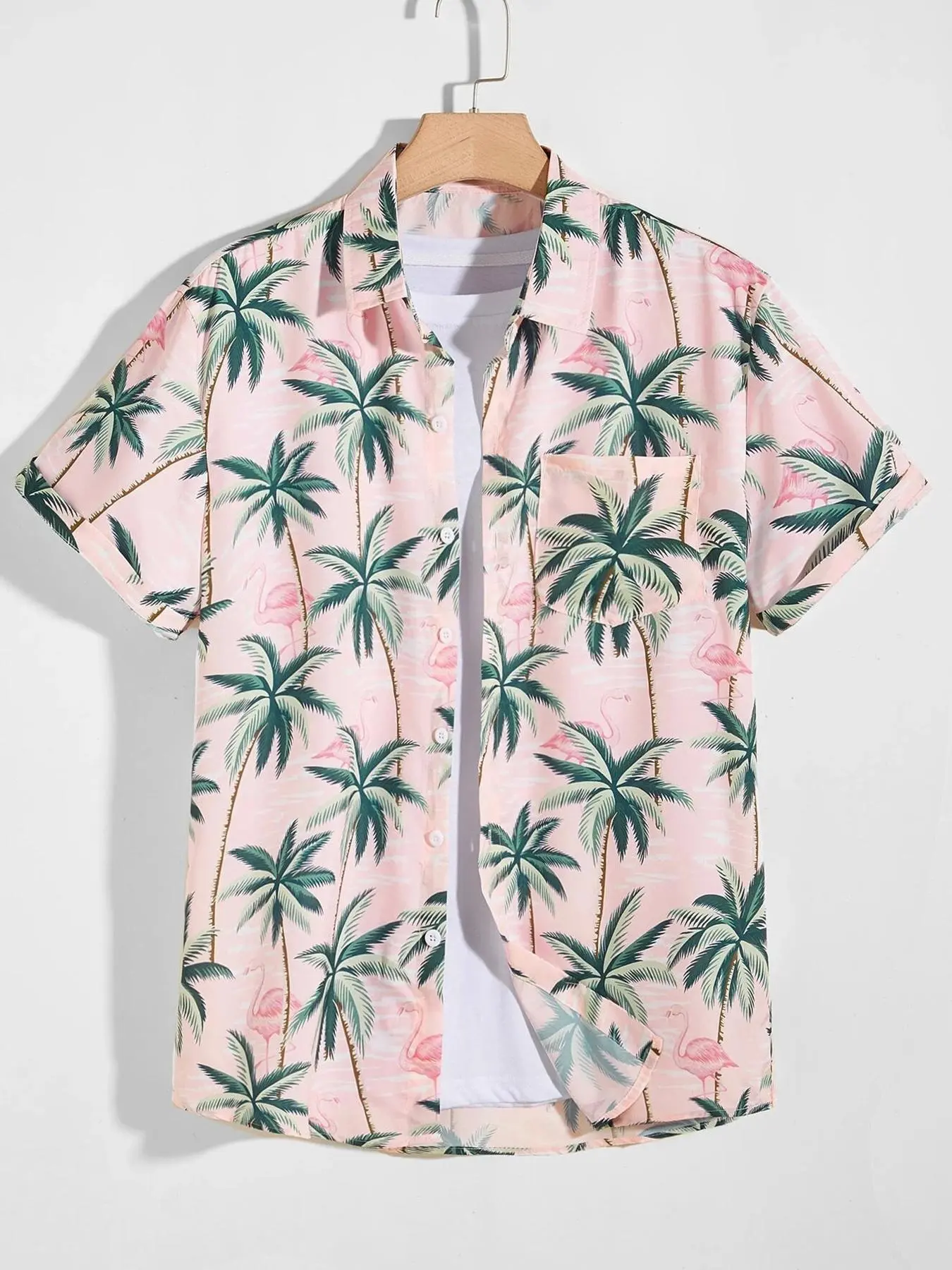 Men's Palm Tree Print Short Sleeve Shirt, Casual Buttons Collared, Casual Printed, Casual Button Front Top for Summer, Men's Clothes for Beach Vacation, Aloha Style Shirt, Printed Shirts