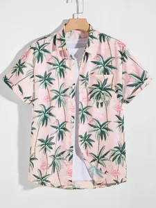 Men's Palm Tree Print Short Sleeve Shirt, Casual Button Front Top for Summer, Men's Clothes for Beach Vacation, Aloha Style Shirt