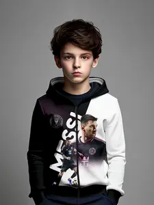 Boys' Football 3D Pattern Zip Hoodie, Spring & Fall Fitted Casual Jacket, Durable Youth Clothing, Sport Theme Apparel