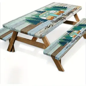 3pcs Picnic Table Cover with Bench Covers Elastic Edges Summer Turtle Fitted Table Cover Outdoor Patio Camping Essentials Waterproof Fitted Tablecloth