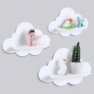 3-Piece PVC Cloud-Shaped Hanging Rack with Hooks, Wall Mount Design, Lightweight Easy Installation, Ideal for Displaying Dolls, Vases, Decorations