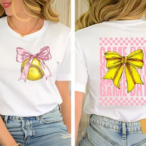 SOFTBALL Shirt, Game Day Tshirt, Coquette Bow, Softball Mom Gift, Pink Softball Player Tee, Teacher T Shirt, Girly T-Shirt, Game Day Matching Family Shirts