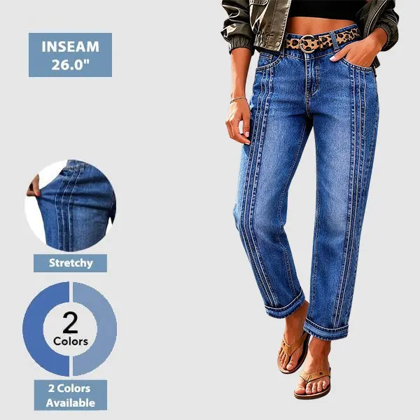 Flamingals Wash Pleated Roll Hem High Rise Straight Leg Jeans Womenswear
