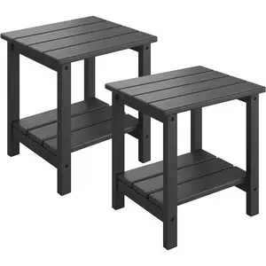 Adirondack Outdoor Side Table 18 x 15 in, HDPE 2-Tier Patio Side Tables for Outside, All-Weather End Table for Patio Pool Deck Indoor Backyard, Black-2Pcs